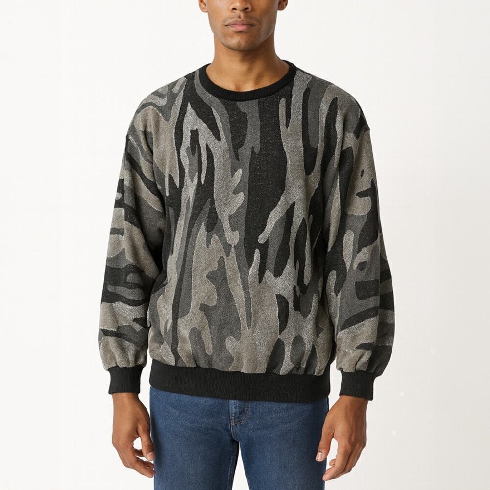 Top Notch Vintage Camo Metallic Black Silver Sweater Size Large